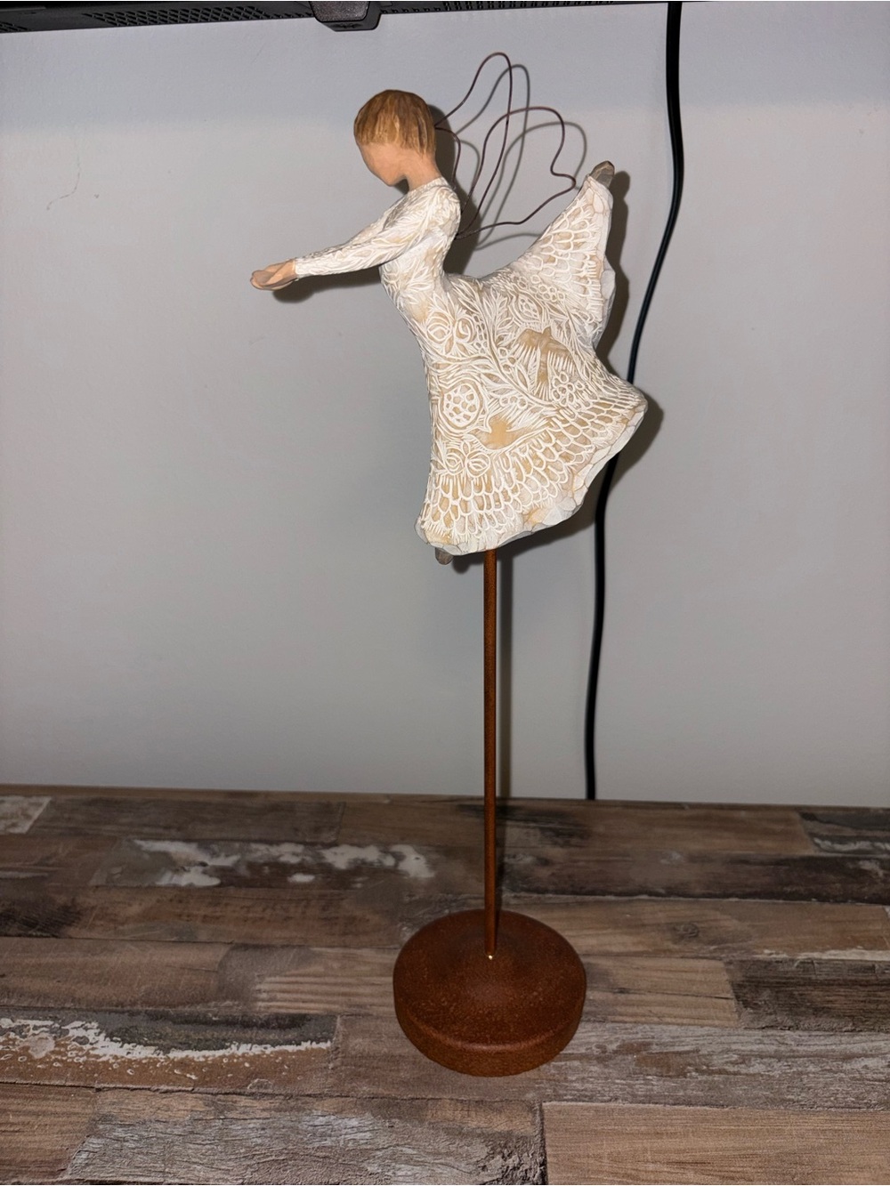Willow Tree White and Tan Angel Sculpture on Rust Stand